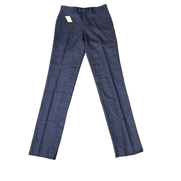 Zanetti Mens Dress Pants‎ 30R Blue  Plaid Wool Pockets Career Trouser - Picture 1 of 6